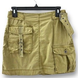 Free People Green Cargo Skirt With Pockets, Belt, Metal Details Women’s 4